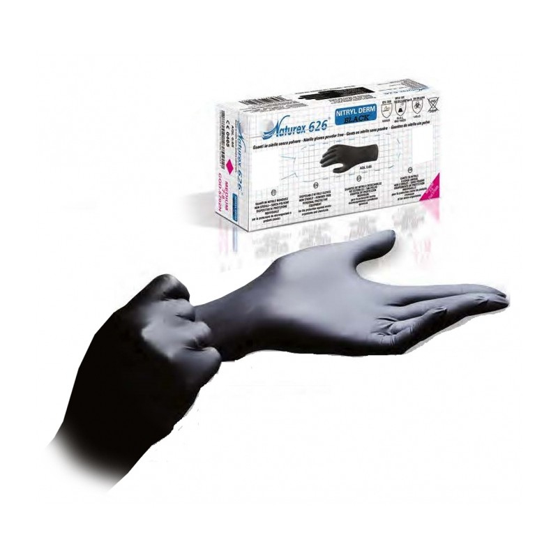 Gants sanitaire nitrile noir, boîte de 100