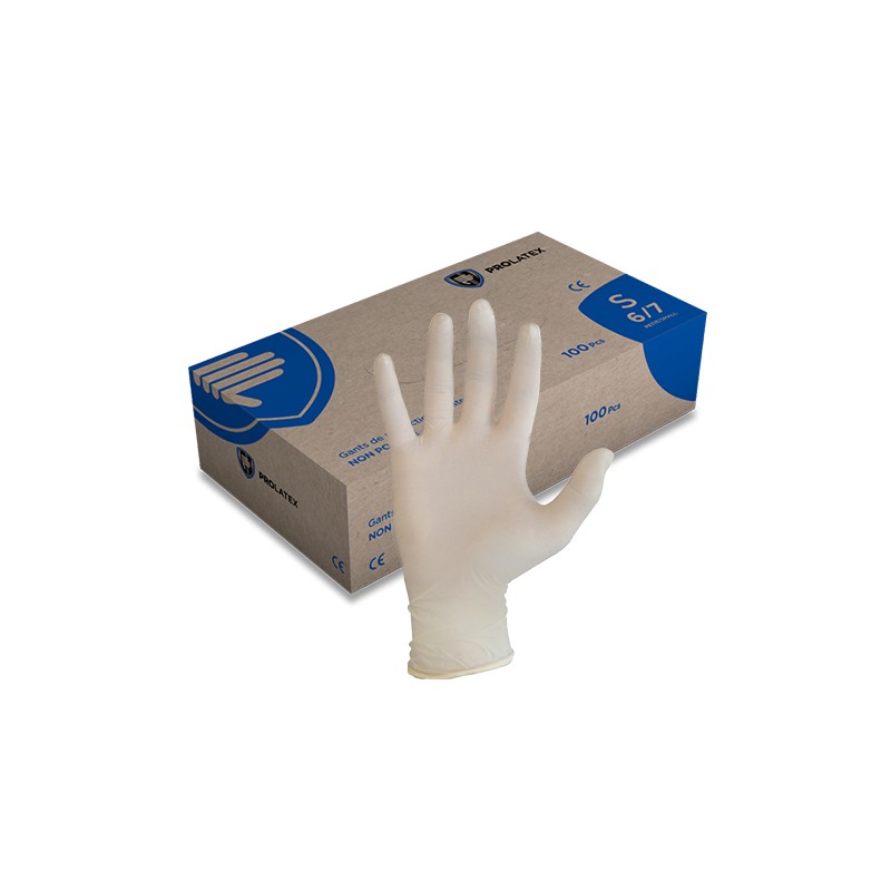 Gants latex non poudrés, boîte de 100